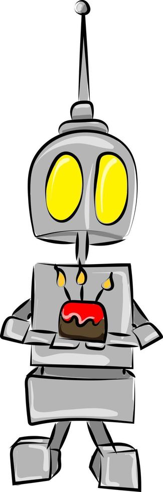 Robot holding cake, illustration, vector on white background