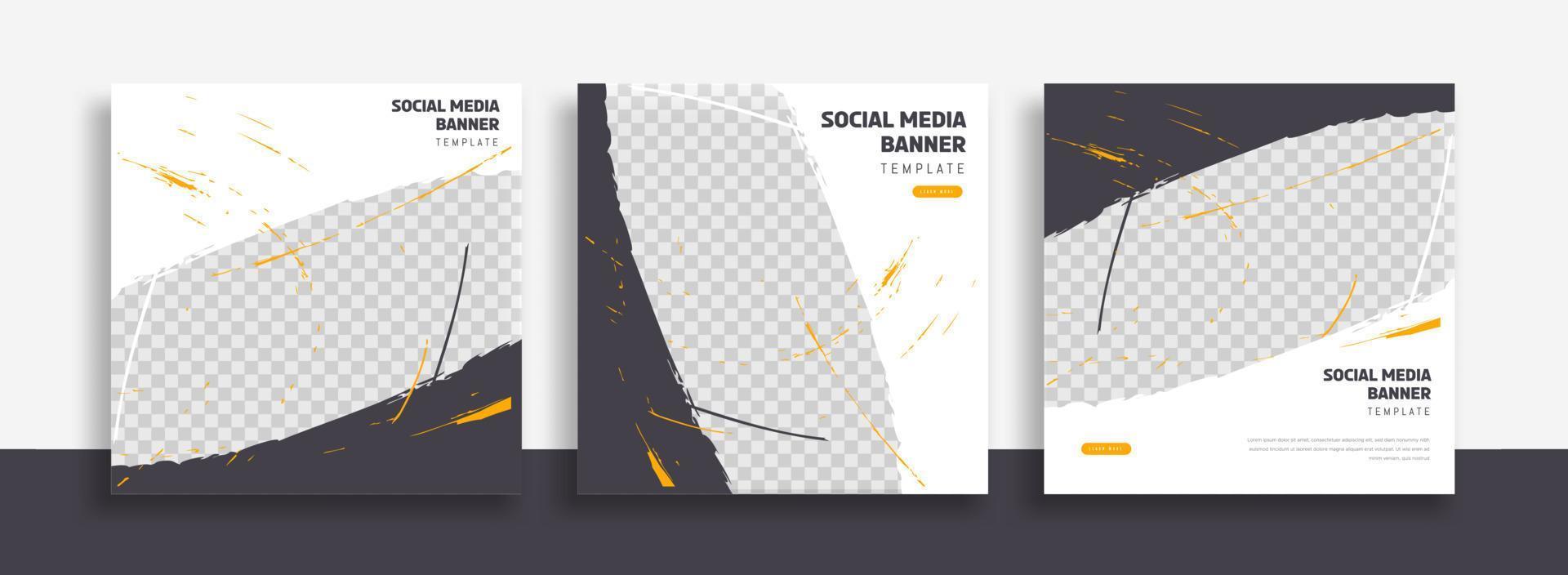 conjunto de plantillas de banner cuadradas mínimas editables. color de fondo blanco amarillo negro con formas geométricas para publicaciones en redes sociales, historias y anuncios en Internet. ilustración vectorial vector