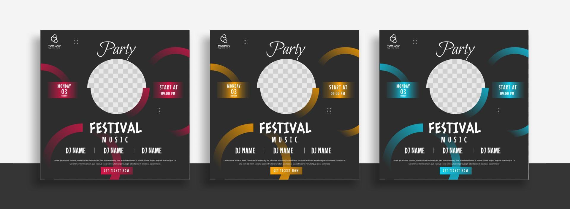 set of party festival music social media post banner template for instant post or social media post banner ads promotion template vector