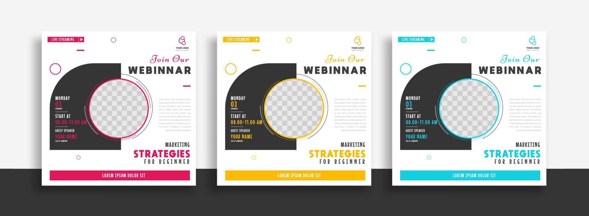 set of webinar social media banner template. social media post banner for ads promotions and internet. vector