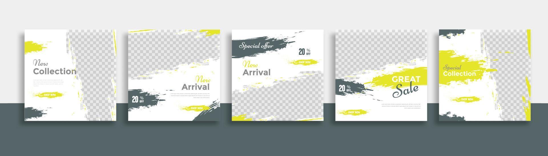 conjunto de viaje de plantilla de banner cuadrado mínimo editable. color de fondo blanco amarillo negro con formas geométricas para publicaciones en redes sociales, historias y anuncios en Internet. ilustración vectorial vector