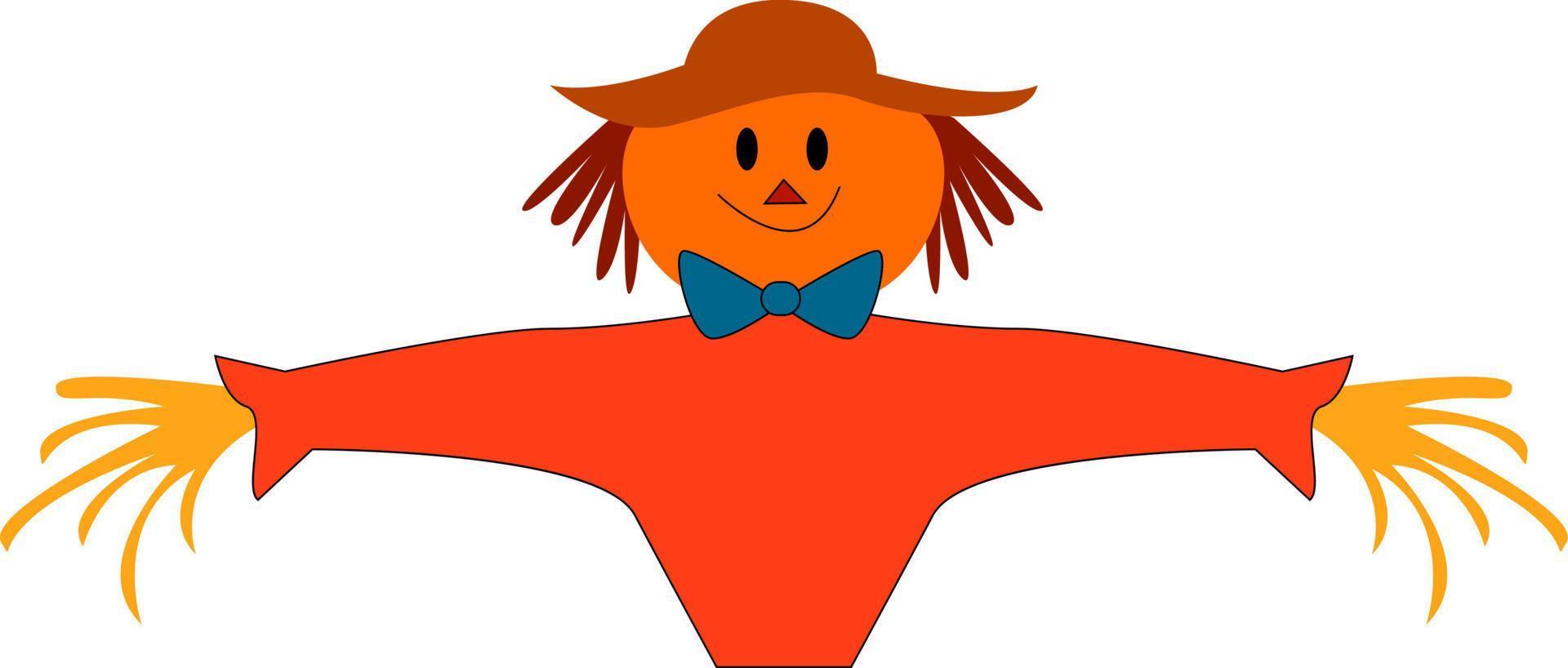 Scarecrow in field, illustration, vector on white background.