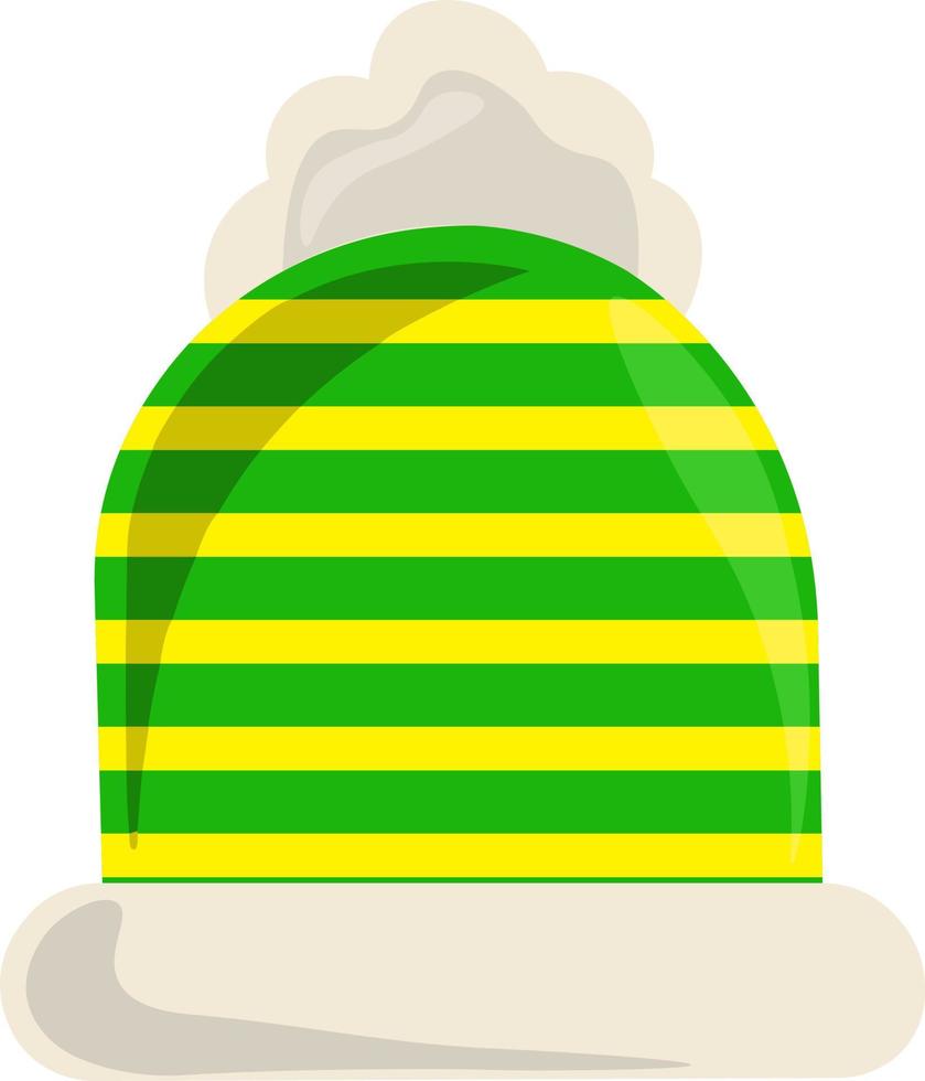 Green winter hat, illustration, vector on white background.