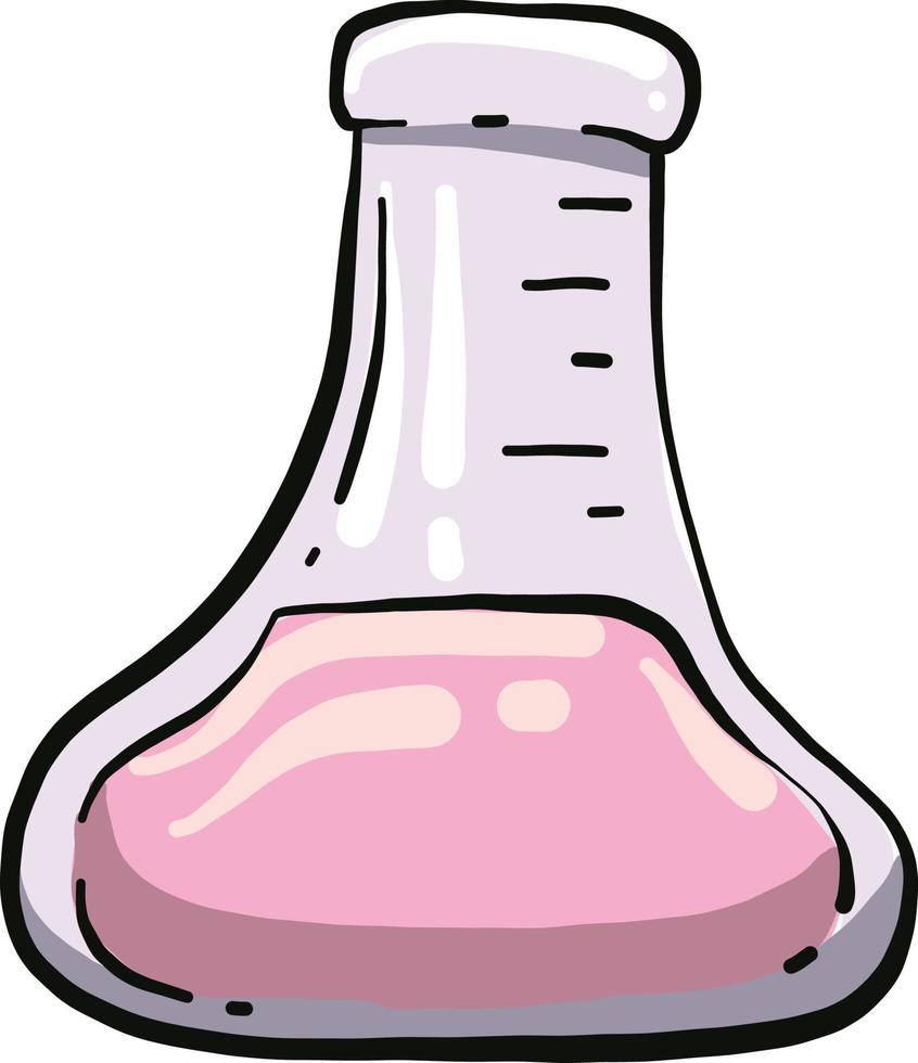 Flask with pink liquid, illustration, vector on a white background.