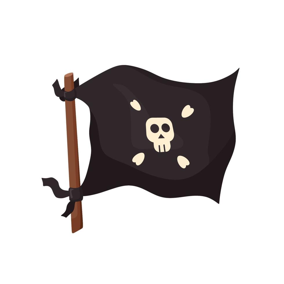 una bandera pirata con el símbolo de una calavera blanca. ilustración de dibujos animados vectoriales. vector