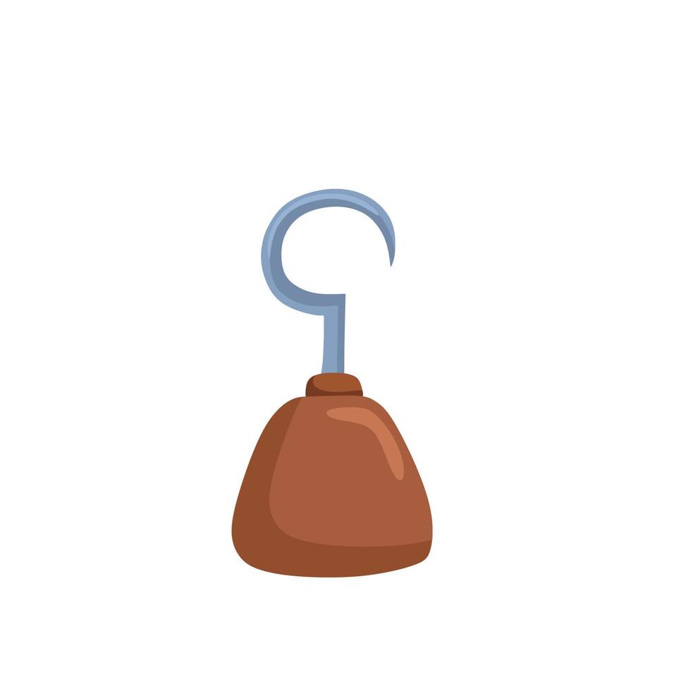 Wooden prosthesis with a hook. Vector cartoon illustration