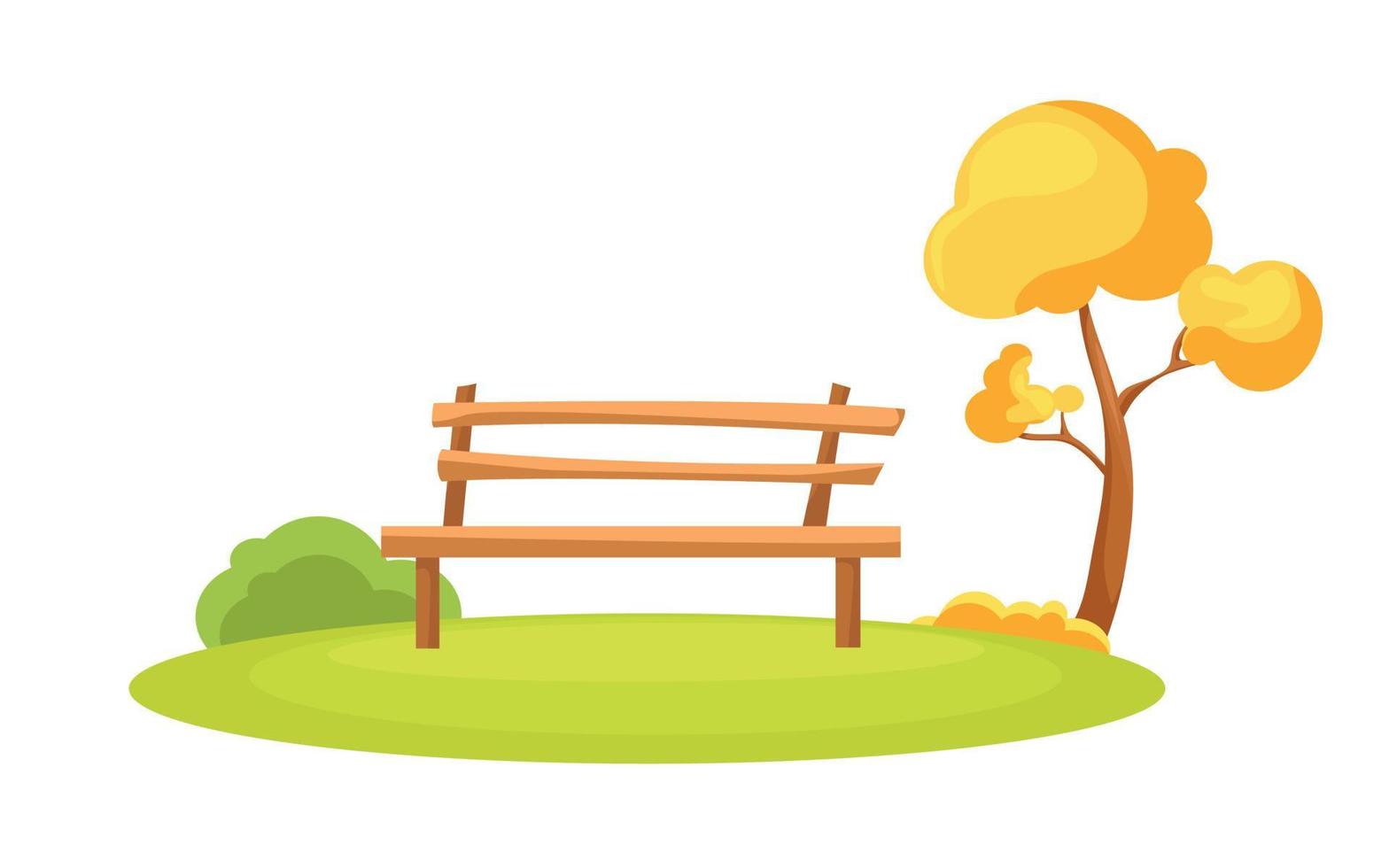 Autumn landscape. The bench stands next to the tree. Vector cartoon illustration on a white background