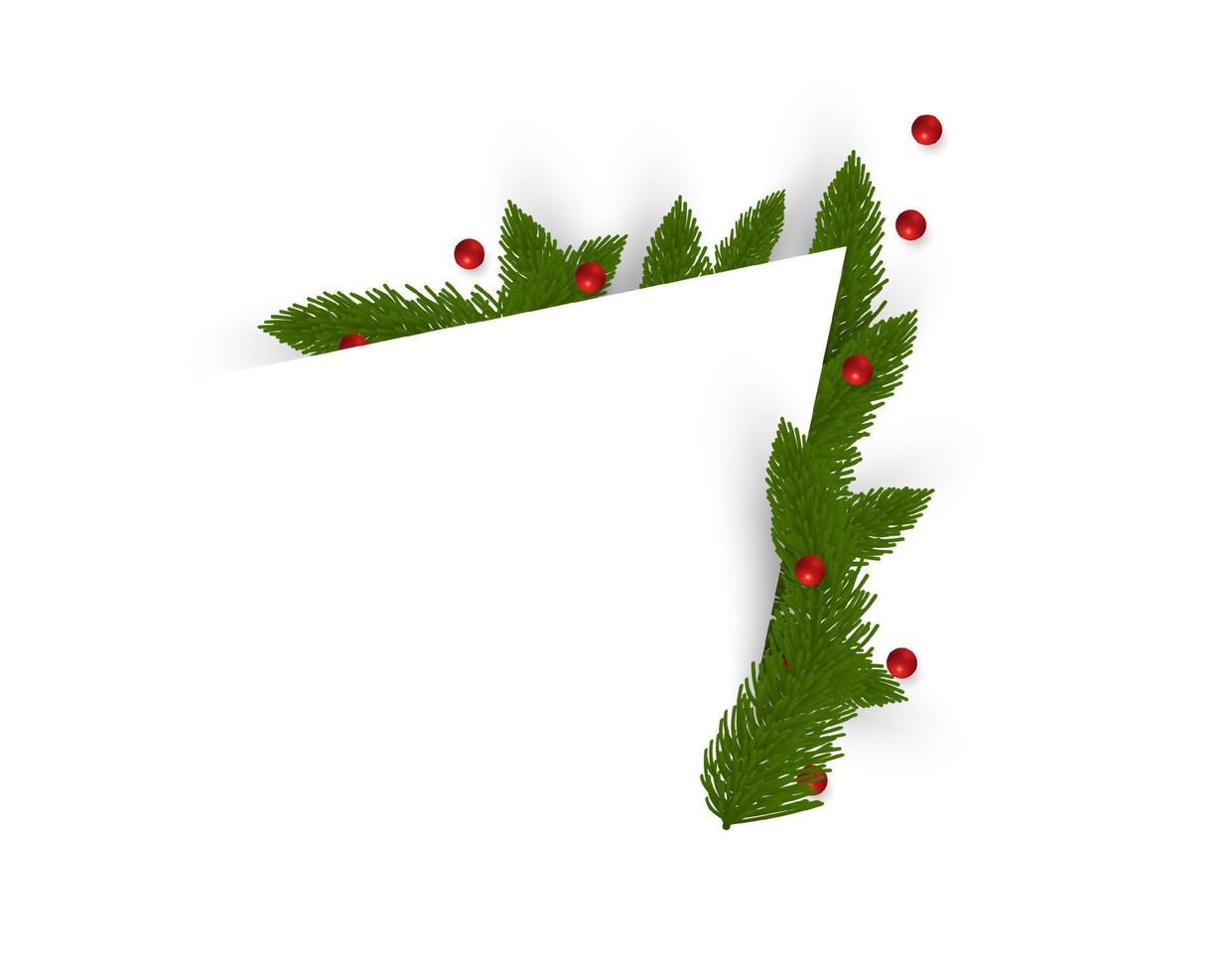 Fir tree border background. Christmas tree brancher. Realistic New Year seasonal decorations. Vector illustration isolated on white background