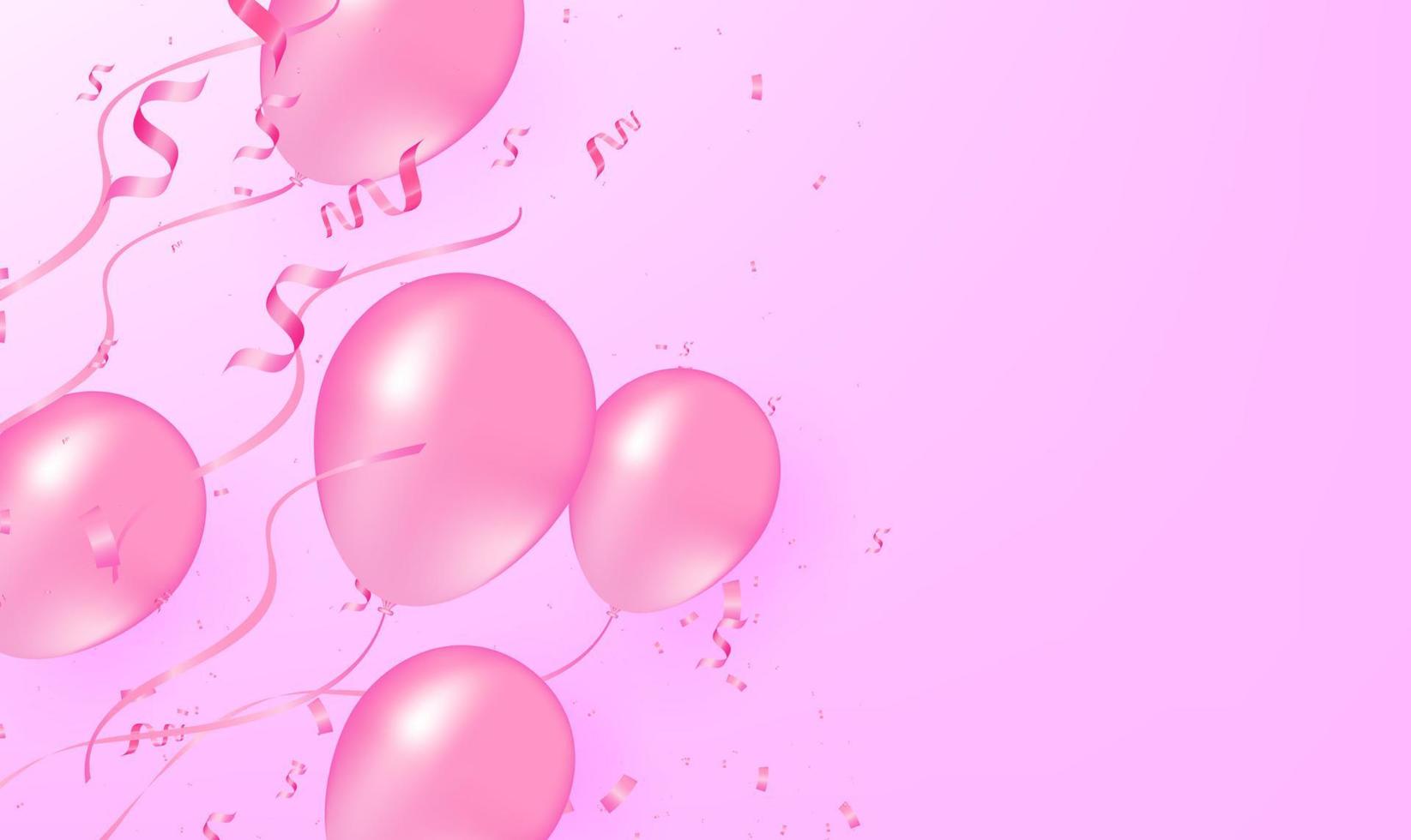 Vector pink balloon on pink background. Pink balloons and confetti vector background party and celebration birthday used.