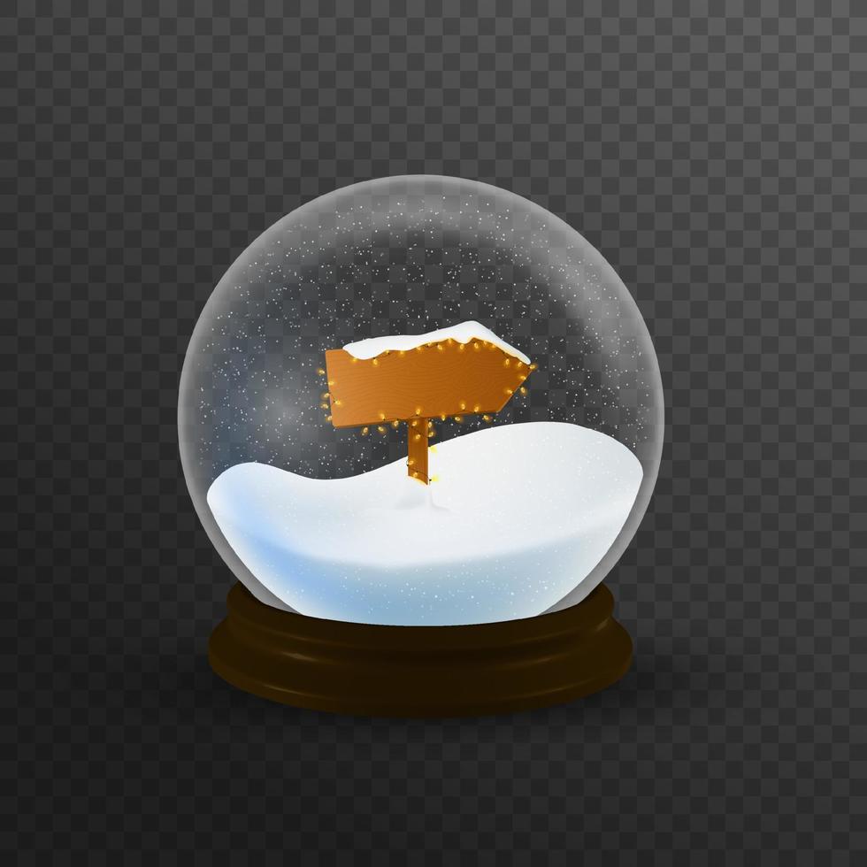 globo de nieve de navidad con el signo del polo norte y la nieve que cae, ilustración. vector
