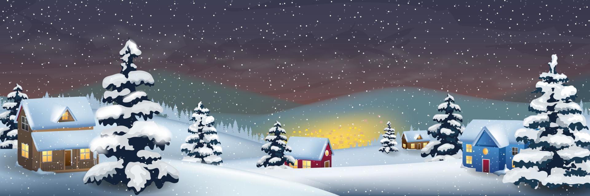 Vector of winter landscape. Winter village vector illustration. Village illustration.