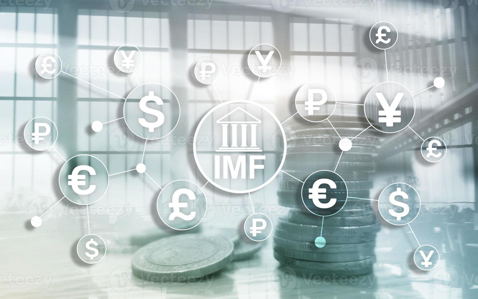 IMF International monetary fund global bank organisation. Business concept on blurred background. photo