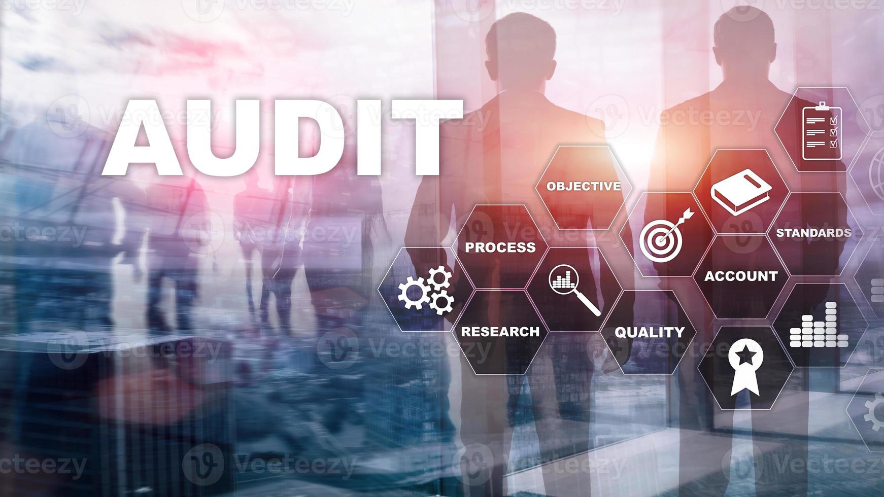 Audit business and finance concept. nalysis Annual Financial Statements, Analyze return on investment. Mixed media abstract background. photo