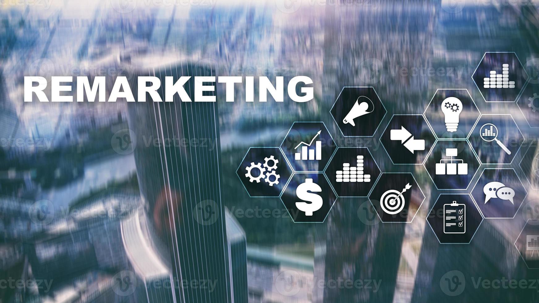 Remarketing Business Technology. Internet and network concept. Mixed media. Financial concept on blurred background. photo