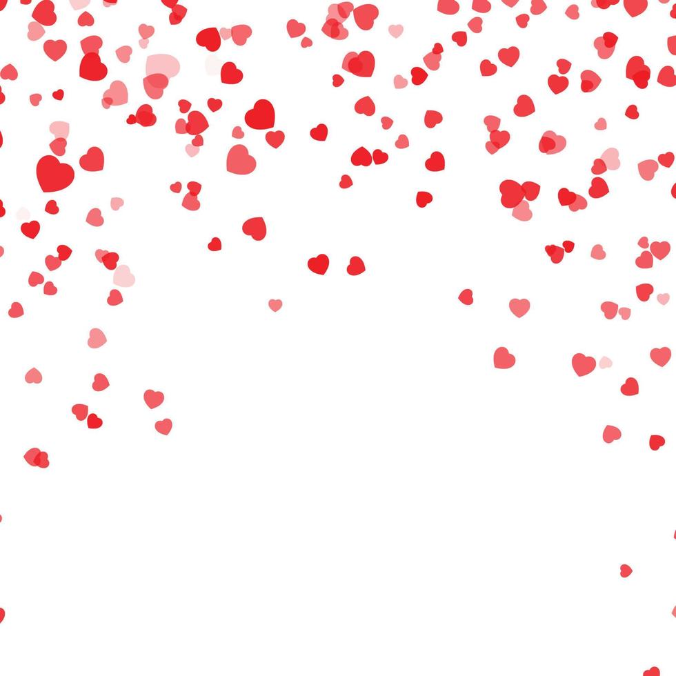 Falling hearts confetti background. Vector illustration with a clipping mask. Valentines day confetti background. Red hearts petals falling on white background for Valentine's Day.