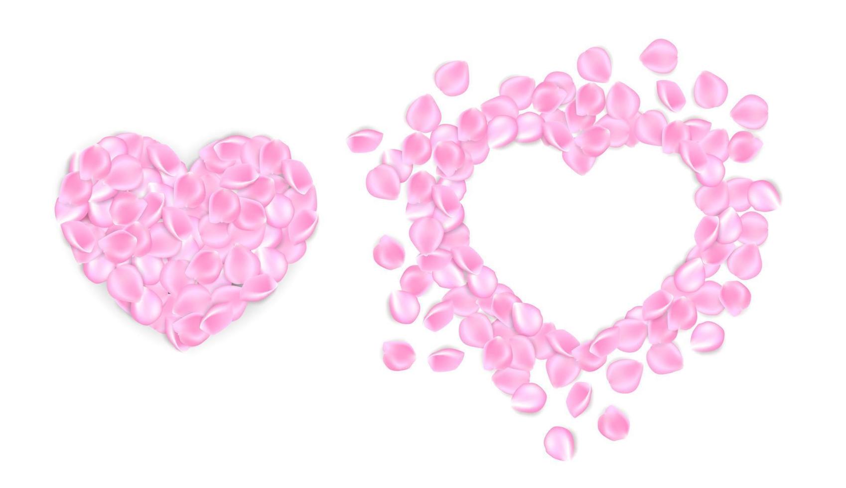 rose petals heart isolated on the white background for st. Valentine, mothers day, womens day and wedding design. vector