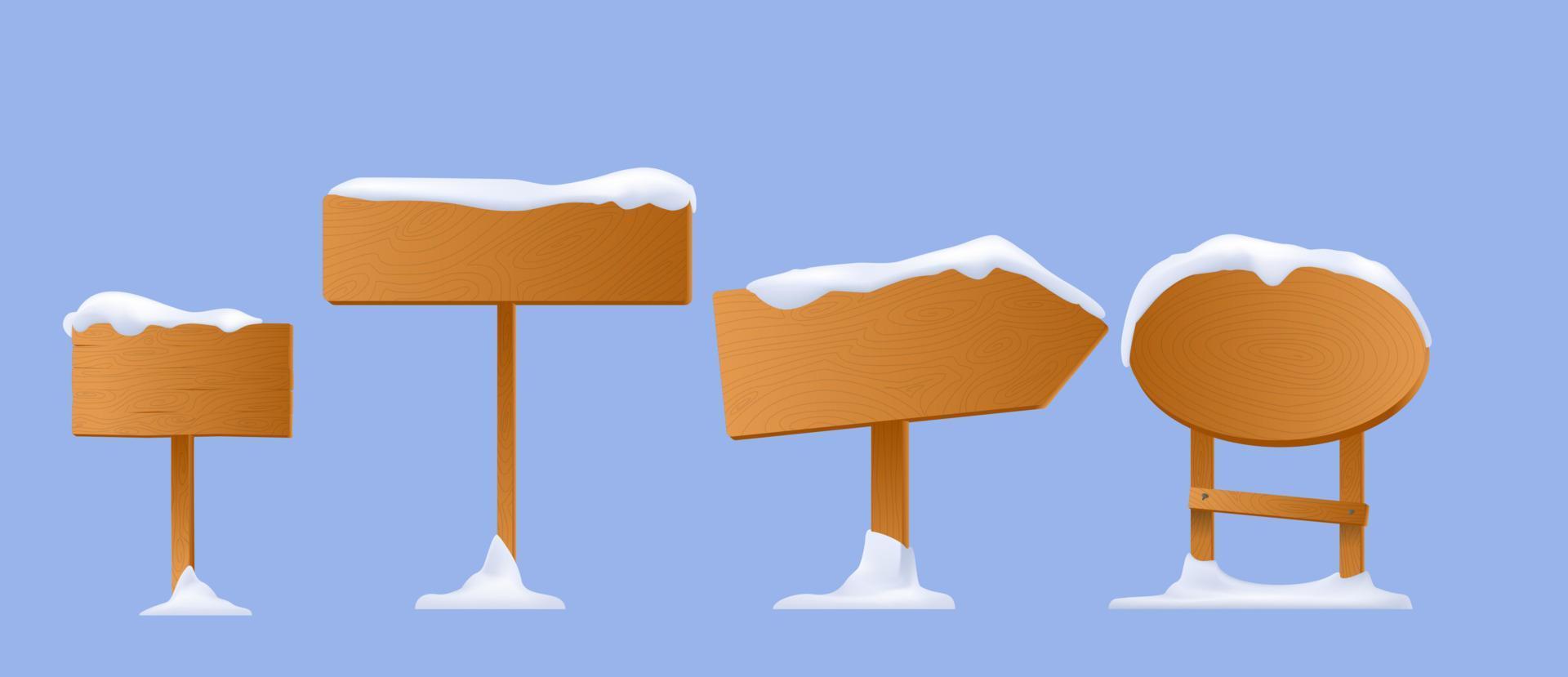 cartel de madera de invierno con nieve, cartel de madera de invierno sobre fondo blanco. vector