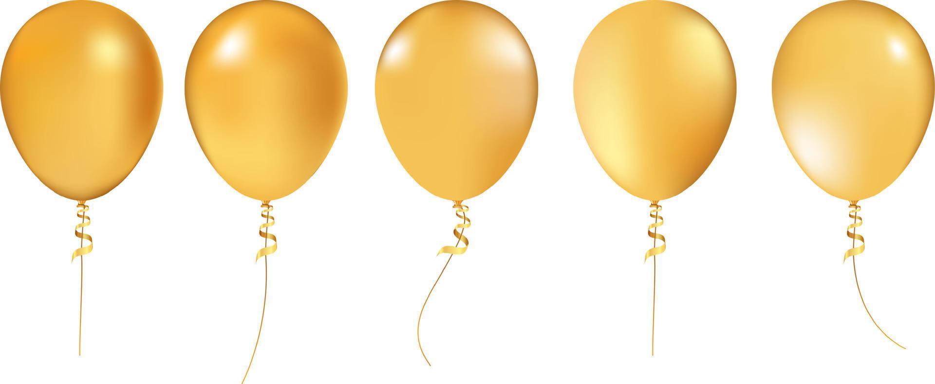 Realistic 3D Gold helium balloons on white background. Set of shiny balloons for your design. God balloon set. vector