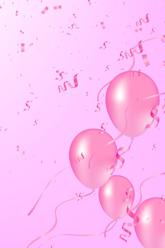 Soft red balloons with confetti realistic vector illustration. Pink balloons vector background. Pink Balloons and confetti can be use party, celebration and holidays.