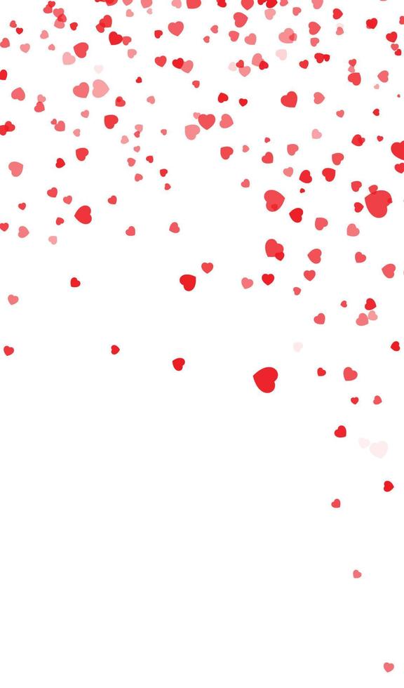 Falling hearts confetti background. Vector illustration with a clipping mask. Valentines day confetti background. Red hearts petals falling on white background for Valentine's Day.