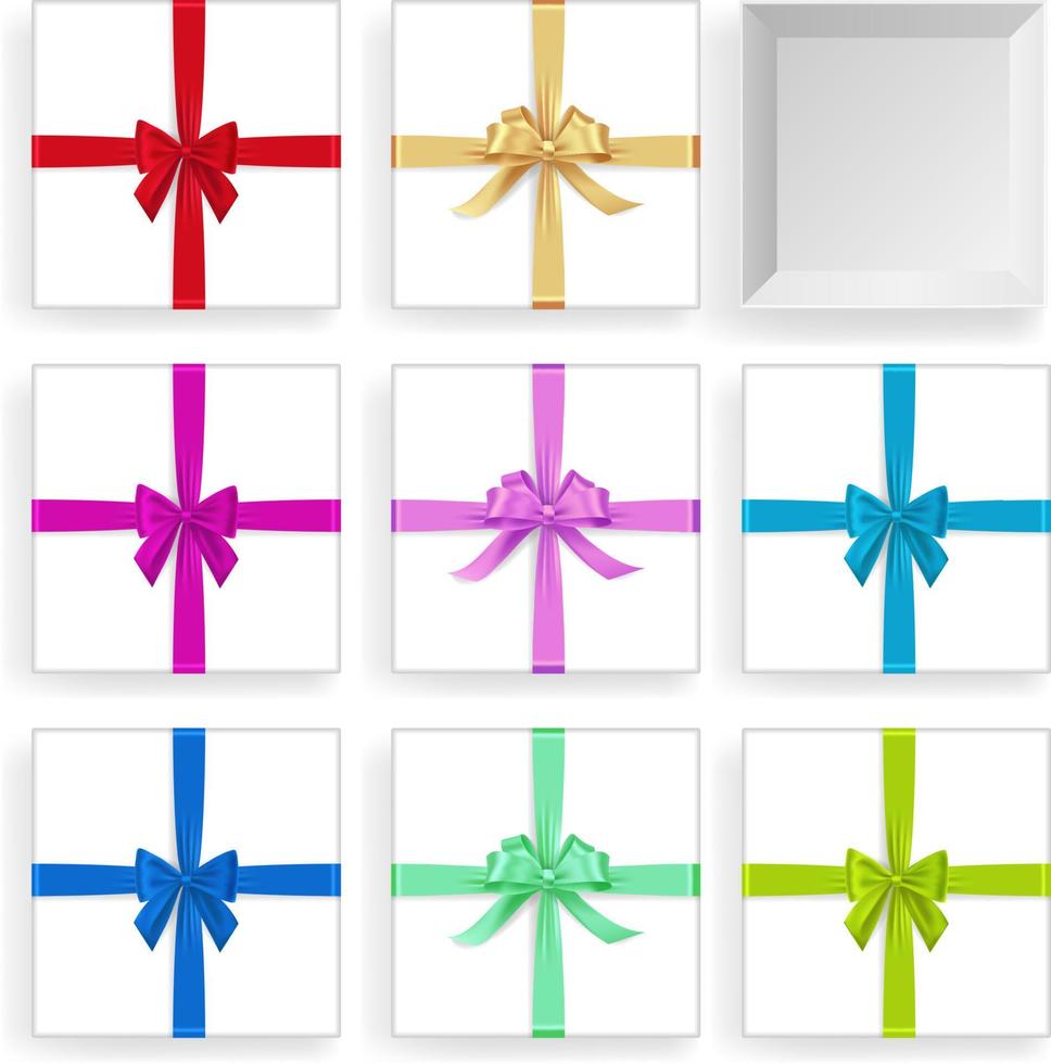 colección de caja de regalo con cinta de color diferente. caja de regalo vectorial de diferente tipo y cinta de color se puede utilizar fácilmente. vector