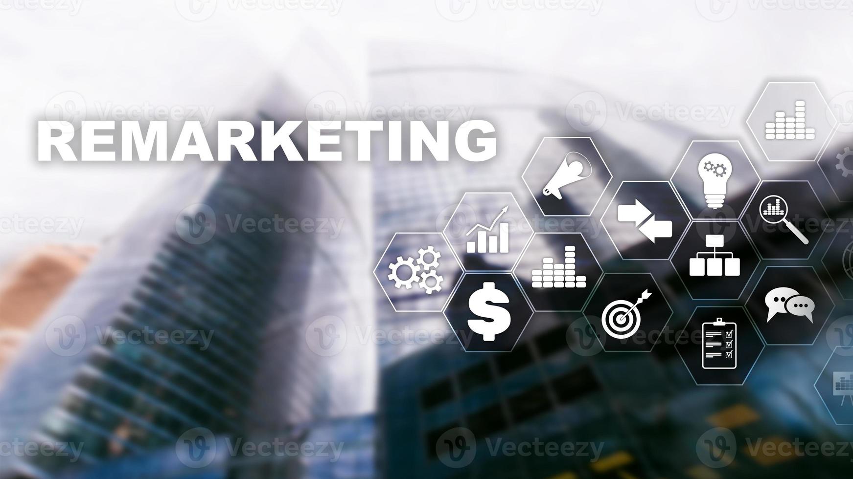 Remarketing Business Technology. Internet and network concept. Mixed media. Financial concept on blurred background. photo