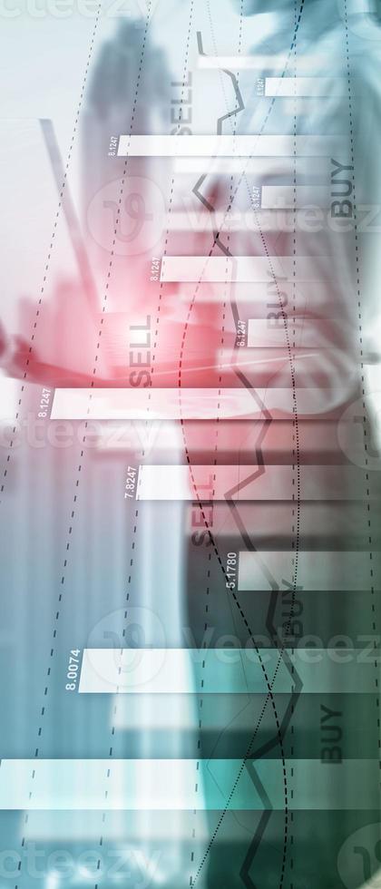 Vertical Panorama Banner. Financial stock trading graph chart diagram business finance concept double exposure mixed media. photo