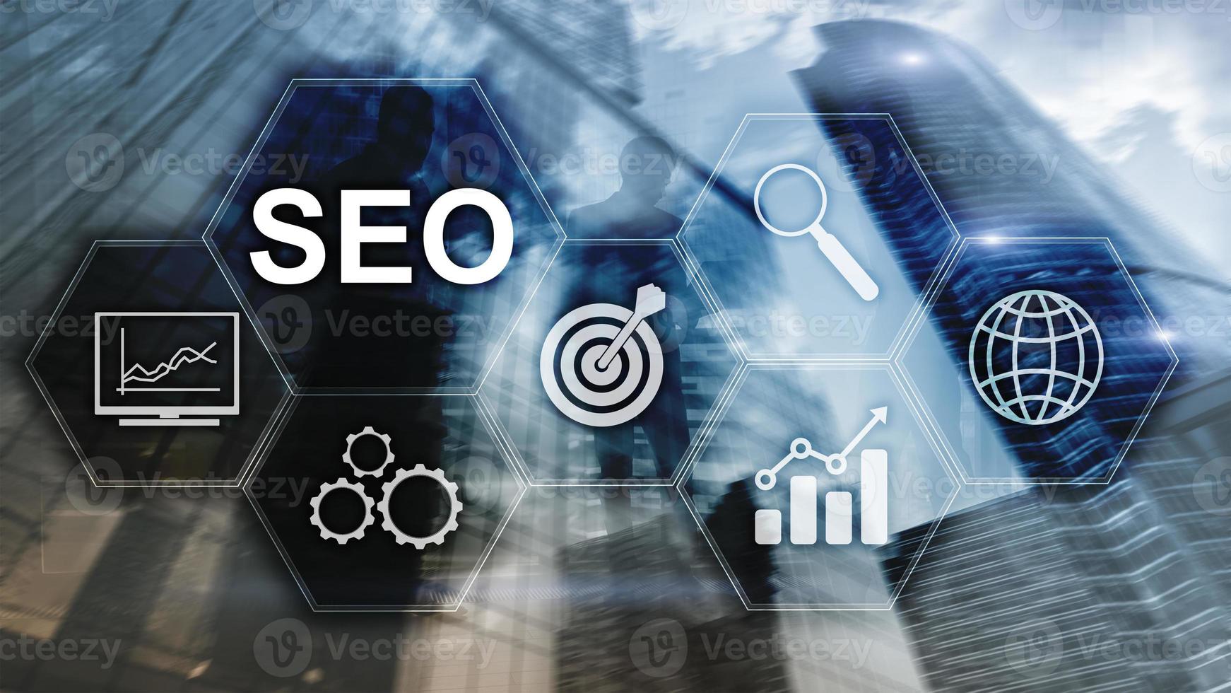 seo - optimización de motores de búsqueda, marketing digital y concepto de tecnología de Internet sobre fondo borroso foto