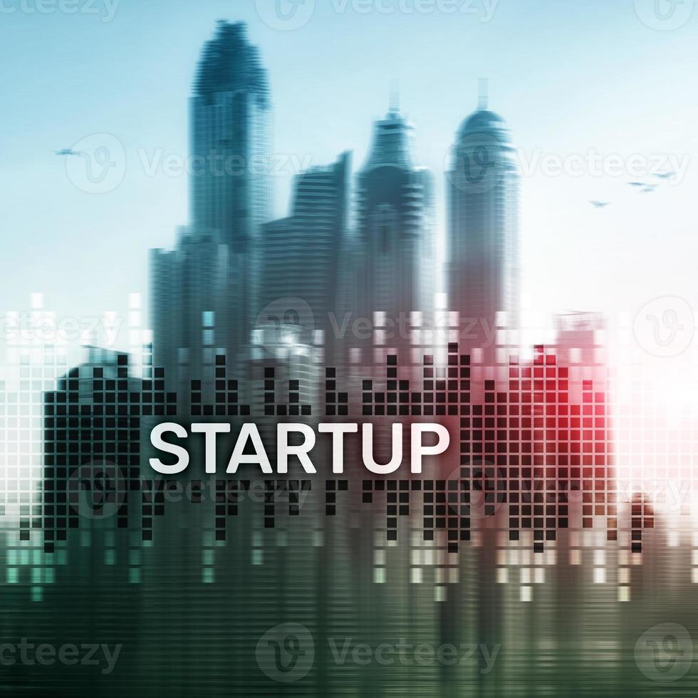 Startup concept with double exposure diagrams blurred background. photo