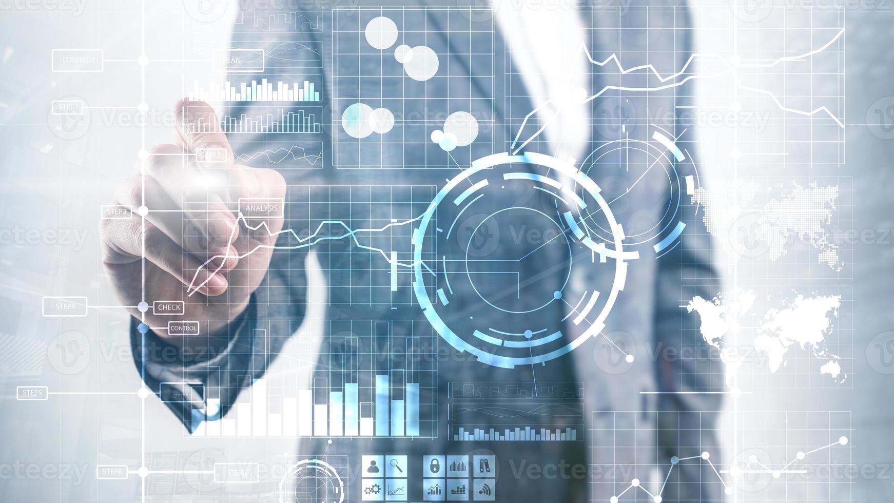 Business intelligence BI Key performance indicator KPI Analysis dashboard transparent blurred background photo