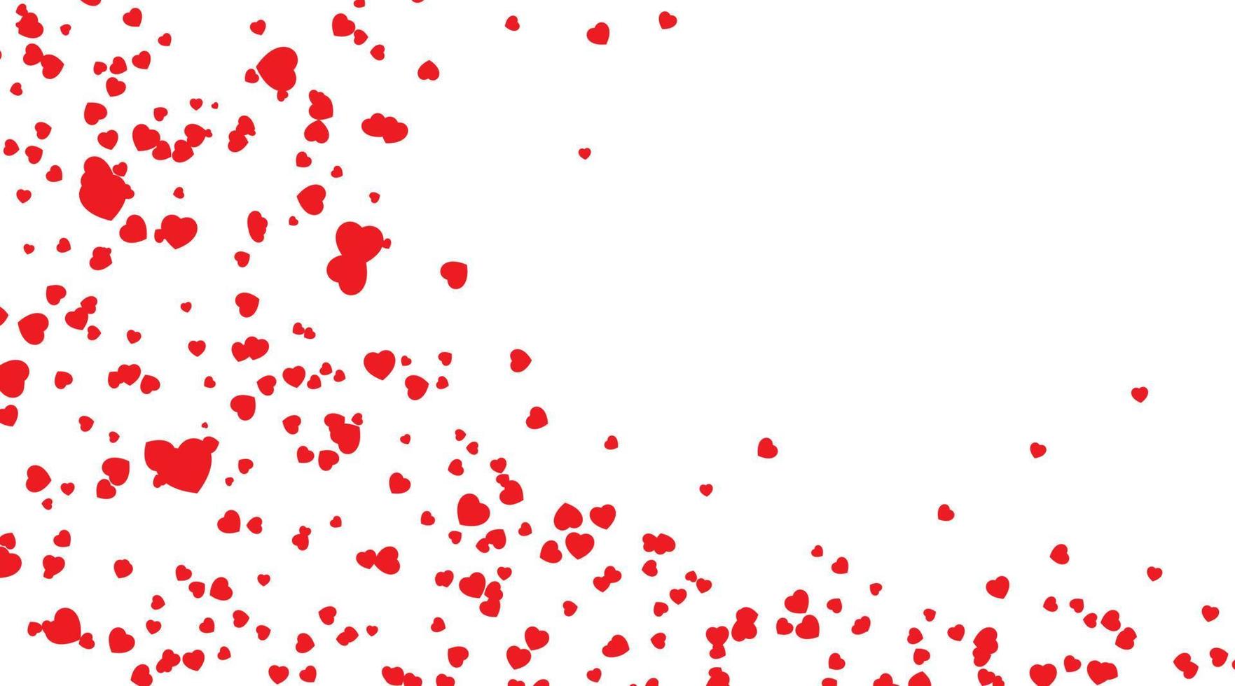 Red hearts petals falling on white background for Valentine's Day, shape of heart confetti background. Valentines Day, shape of heart confetti background vector