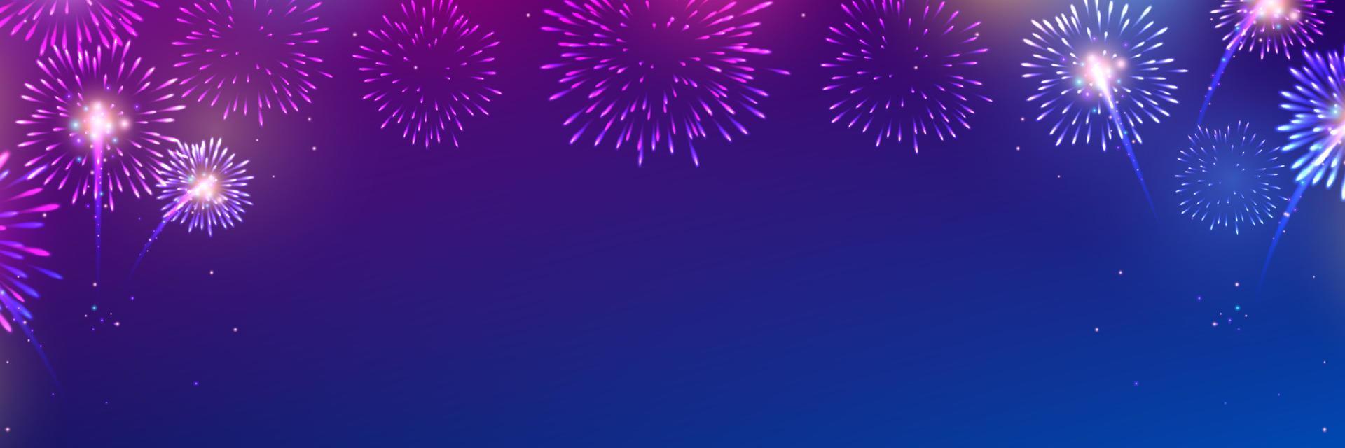 Brightly Colorful Fireworks on twilight background. Vector illustration realistic fireworks.