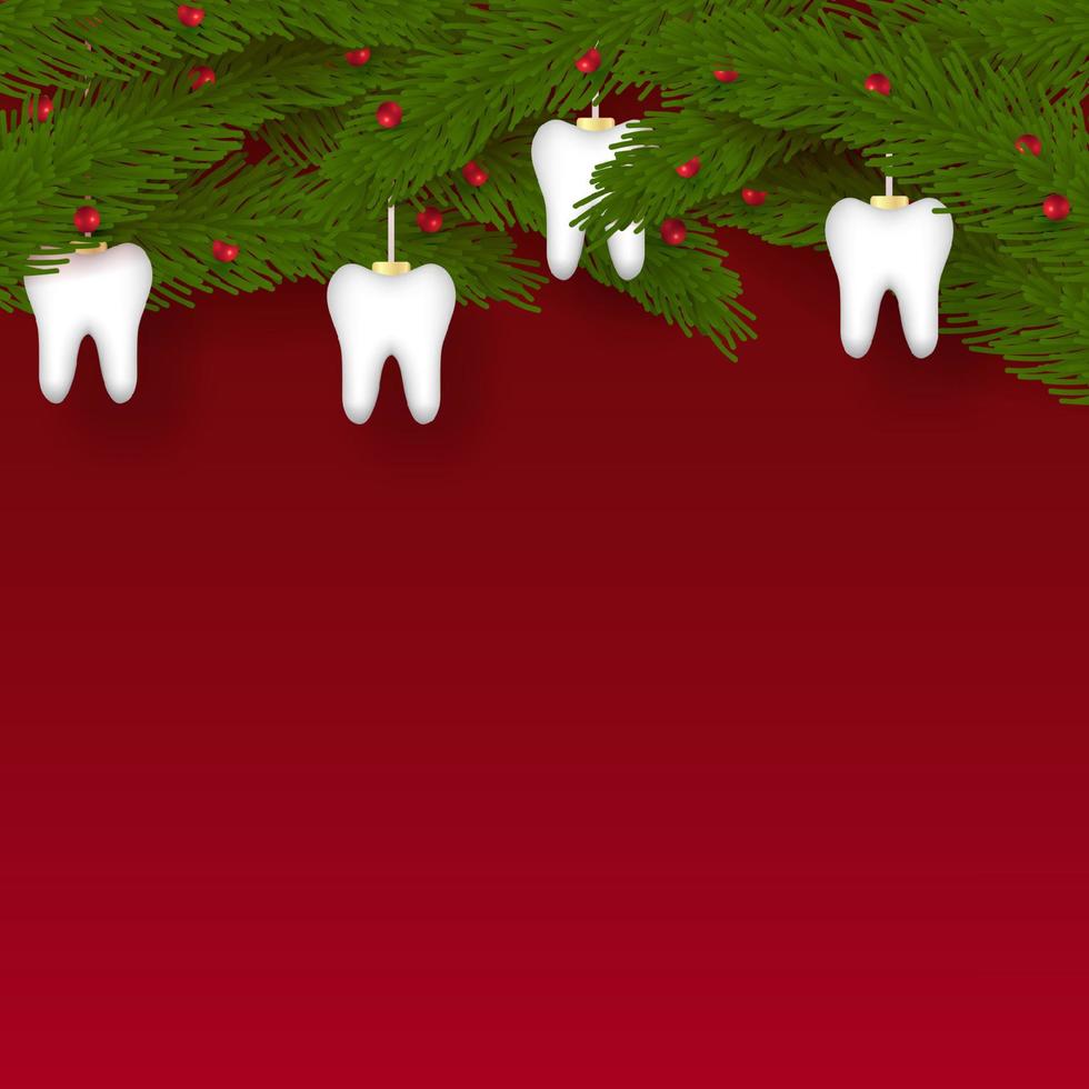 iconos de dientes blancos en forma de árbol de Navidad sobre un fondo rojo. elementos vectoriales para año nuevo. ilustración vectorial vector