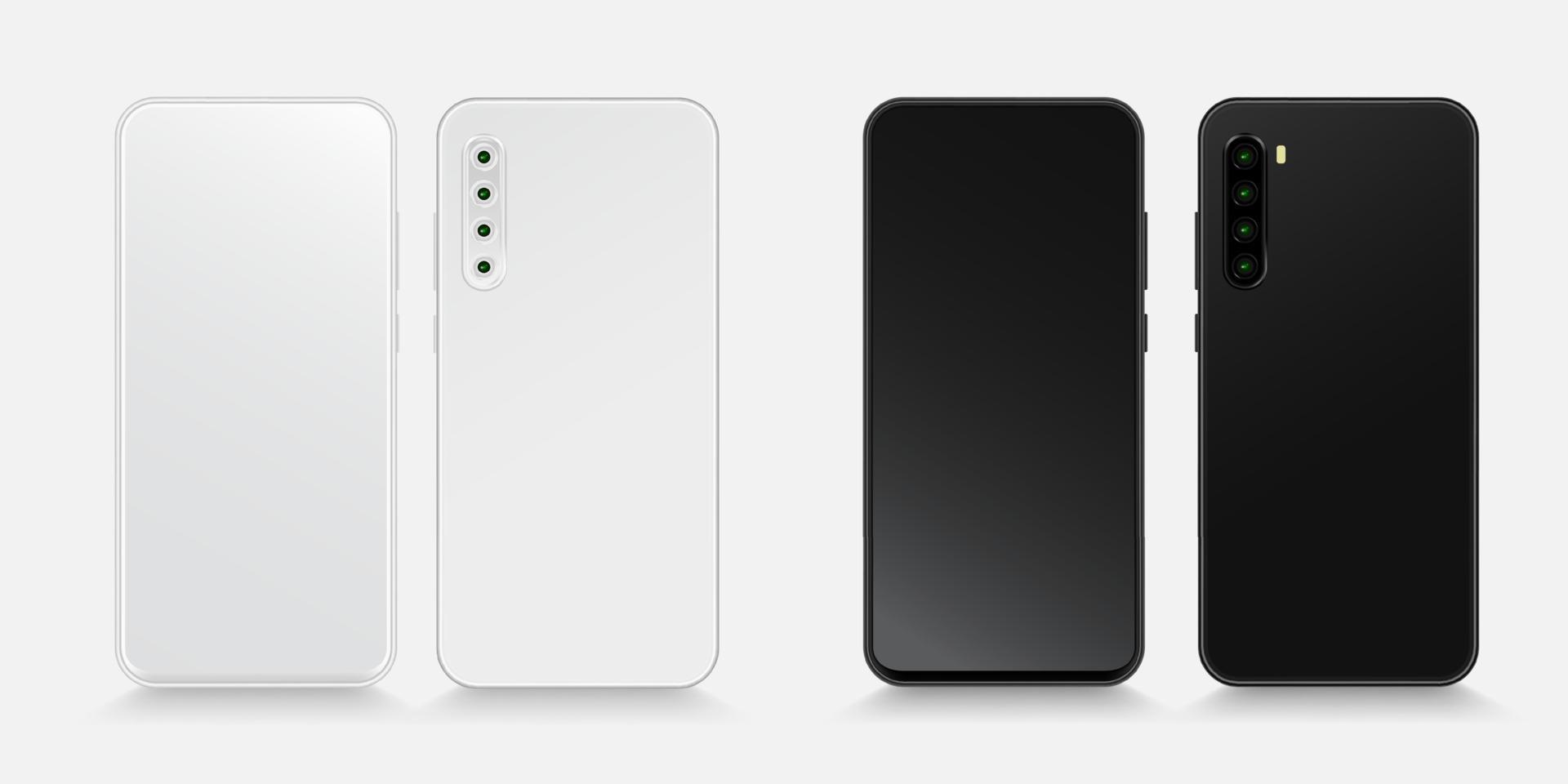 Realistic smartphone with blank screen. Isolated cell phone mockup. White and black. Vector illustration