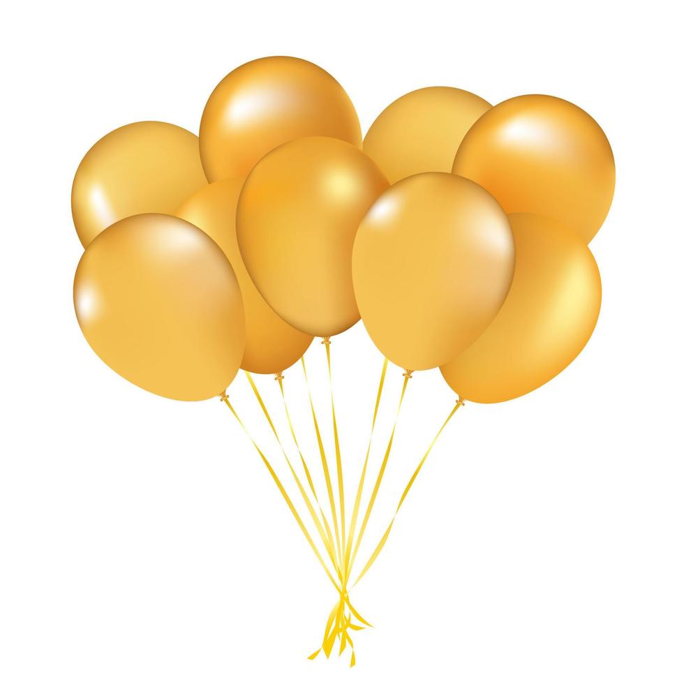Balloons party decoration yellow gold golden sunny happy birthday balloon greeting card design element blank. 3d render isolated on white background vector