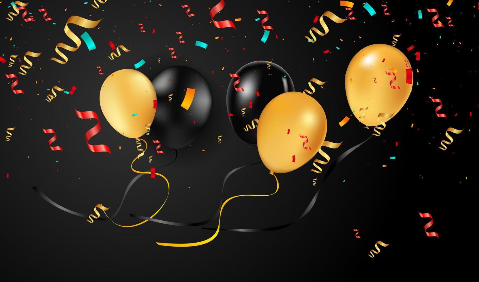 Colored confetti with ribbons and balloons on the white. Eps 10 vector file. Party celebration and holidays.