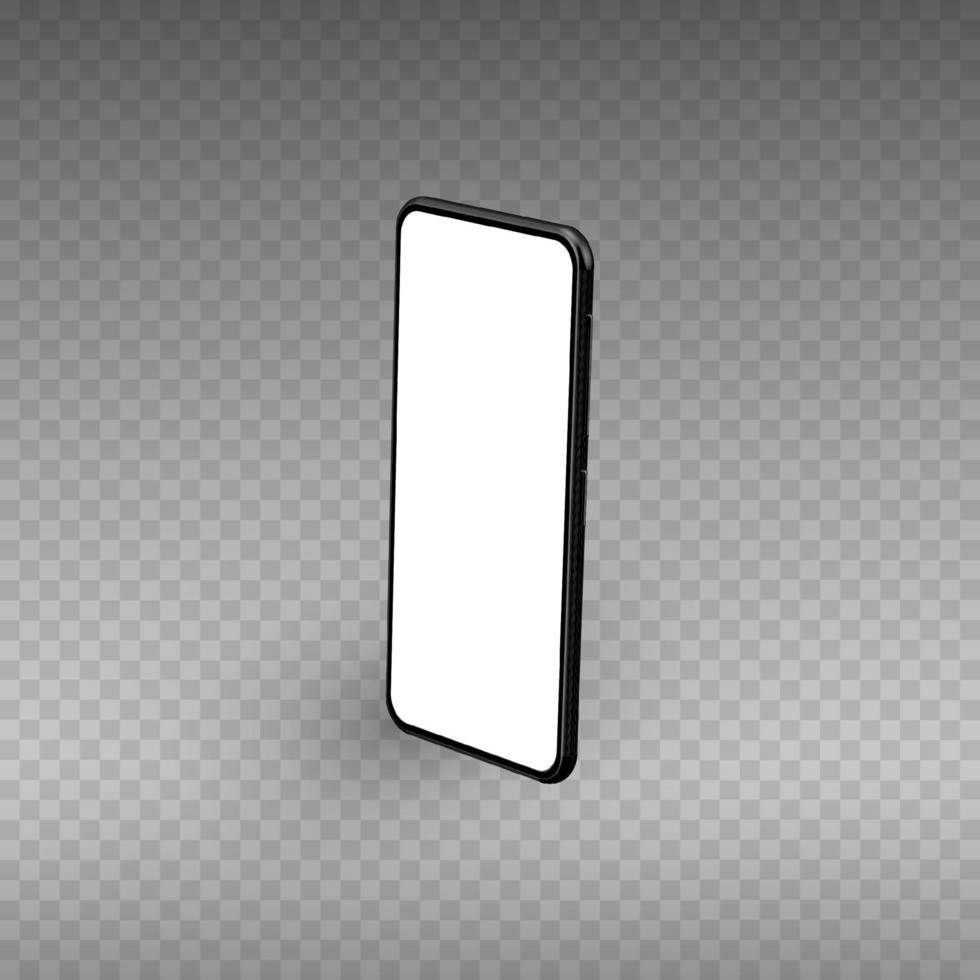 Black smartphone mockup perspective on white background. Vector realistic illustration