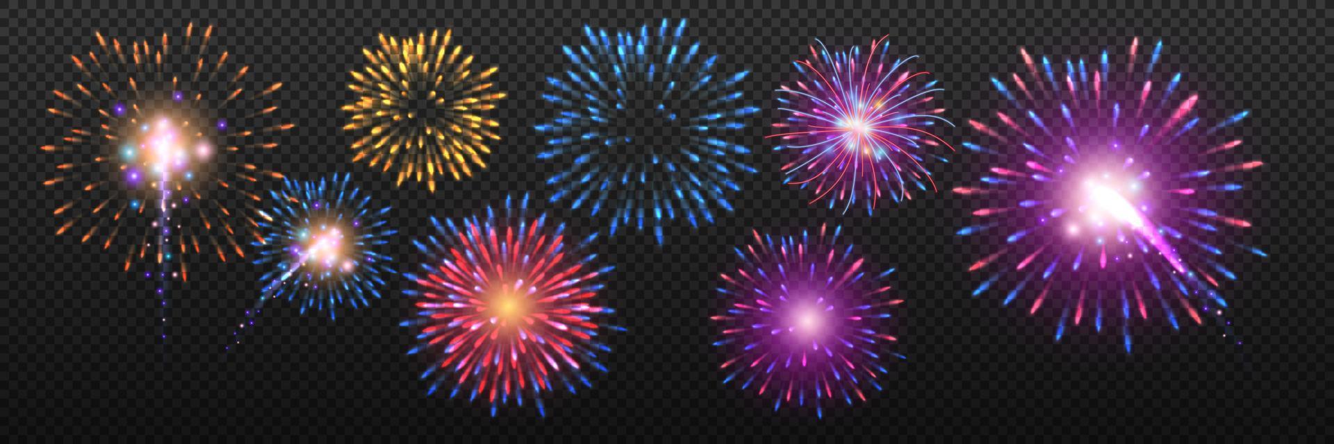 vector set of USA color fireworks in blue, red and white colors. EPS.