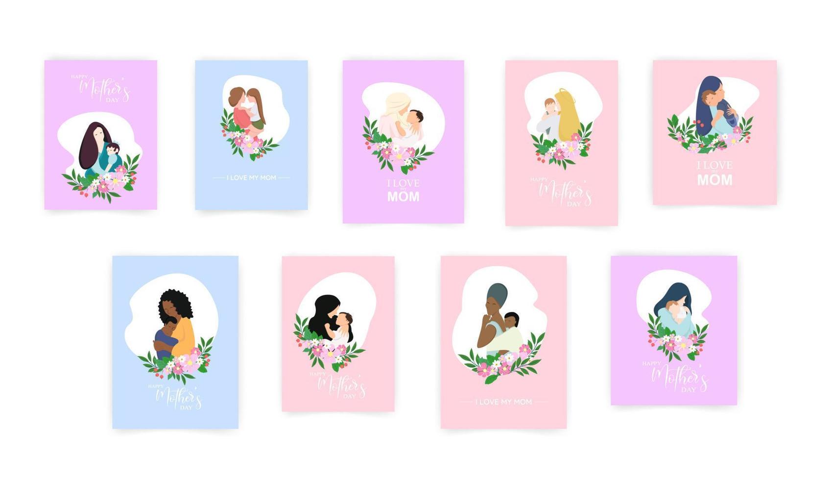 Set of Mother s day cards. Collection of vector templates for scrapbooking, journaling, congratulations and cards.