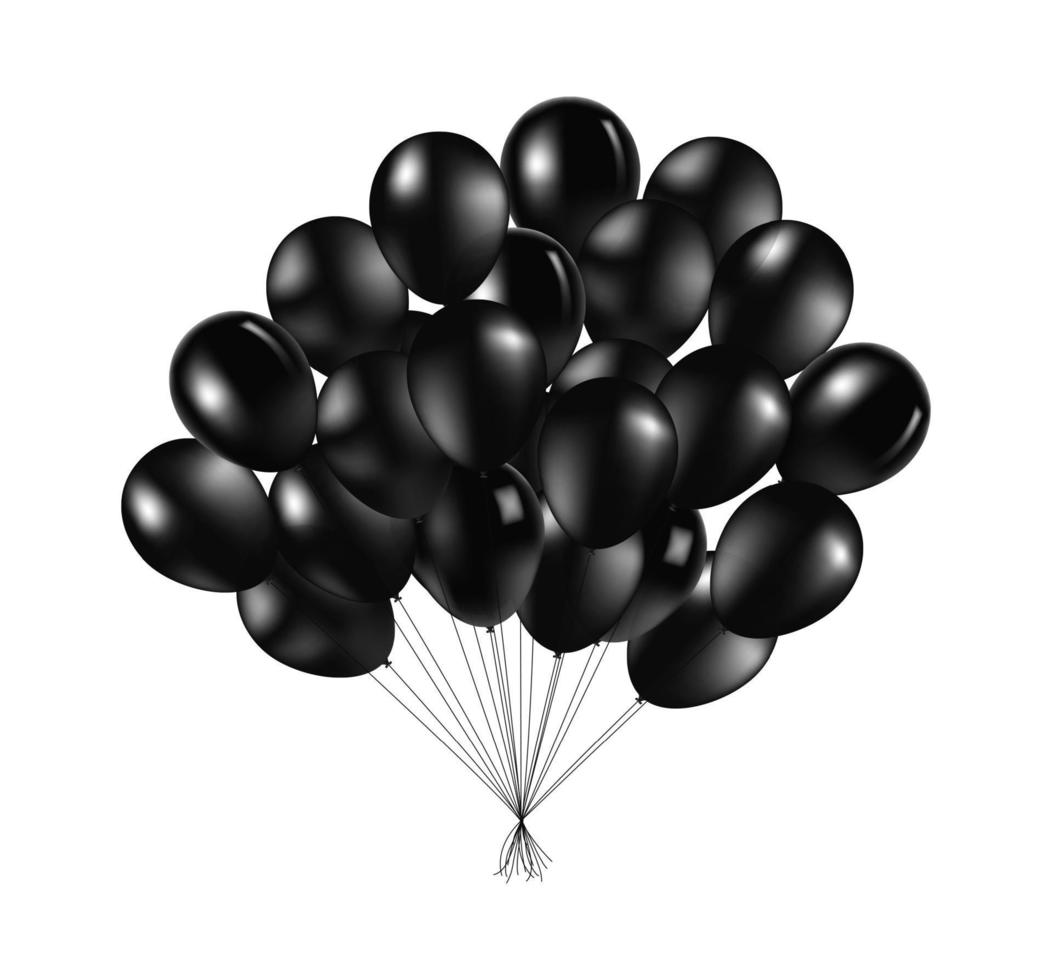 Montón de globos inflables negros brillantes sobre fondo claro vector