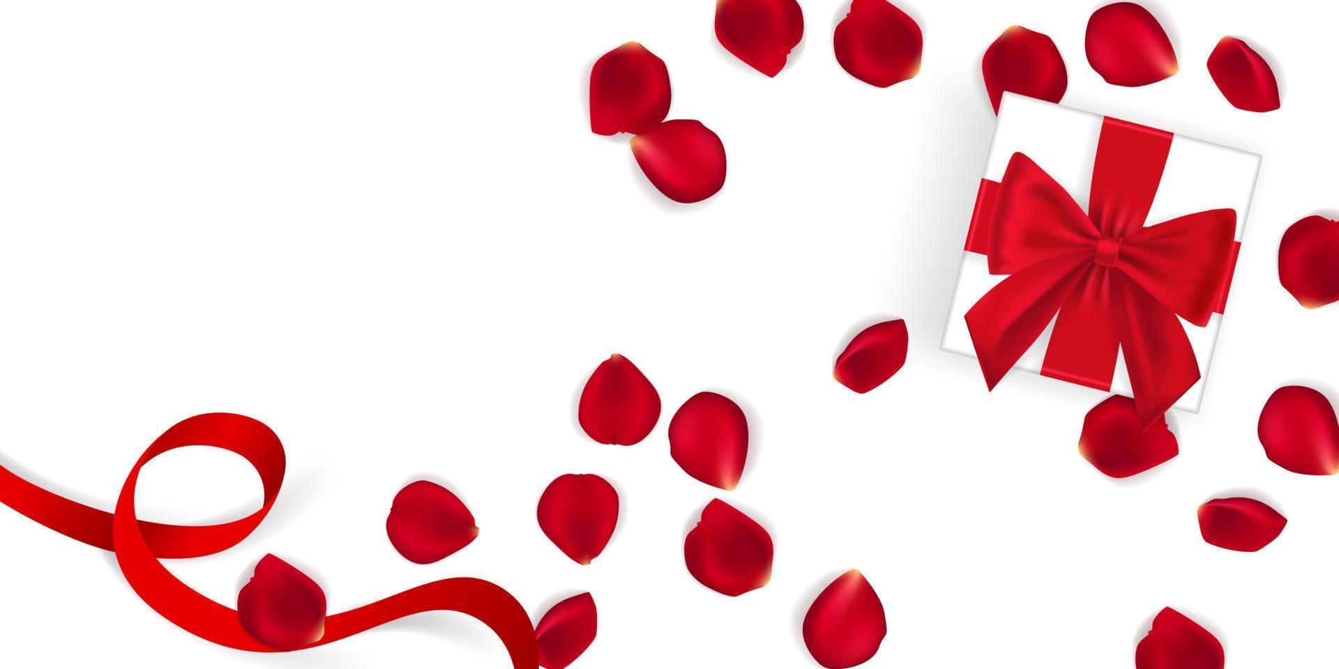 vector present box with rose petals. Valentines day, womens day and holidsy background vector illustation.