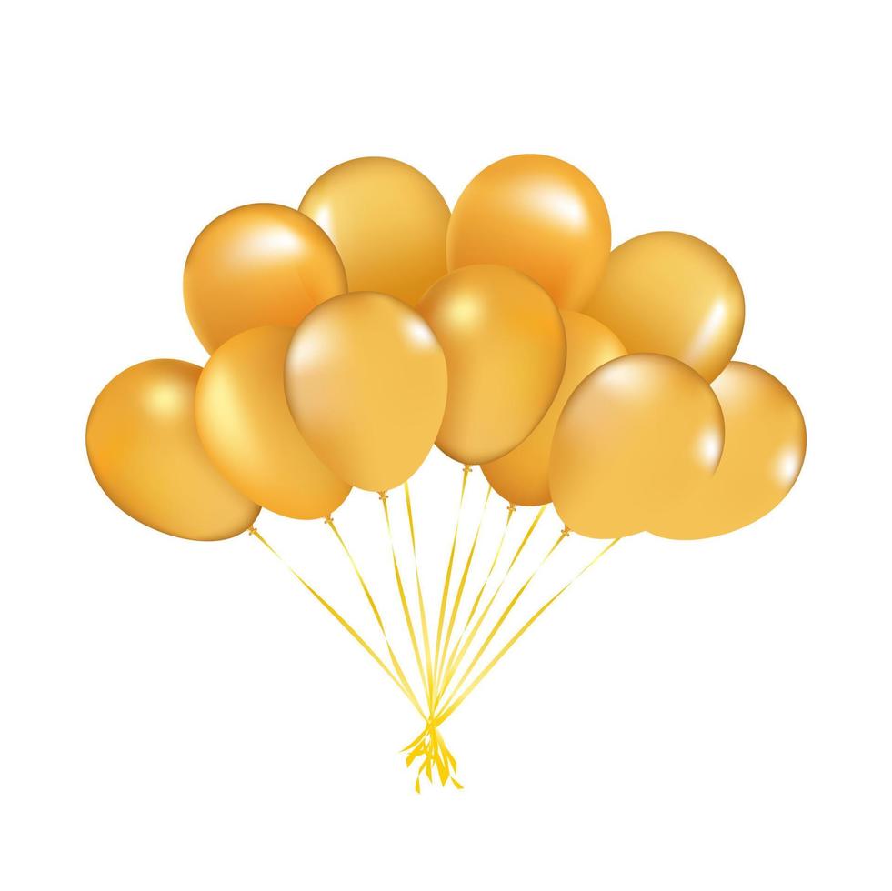 Balloons party decoration yellow gold golden sunny happy birthday balloon greeting card design element blank. 3d render isolated on white background vector