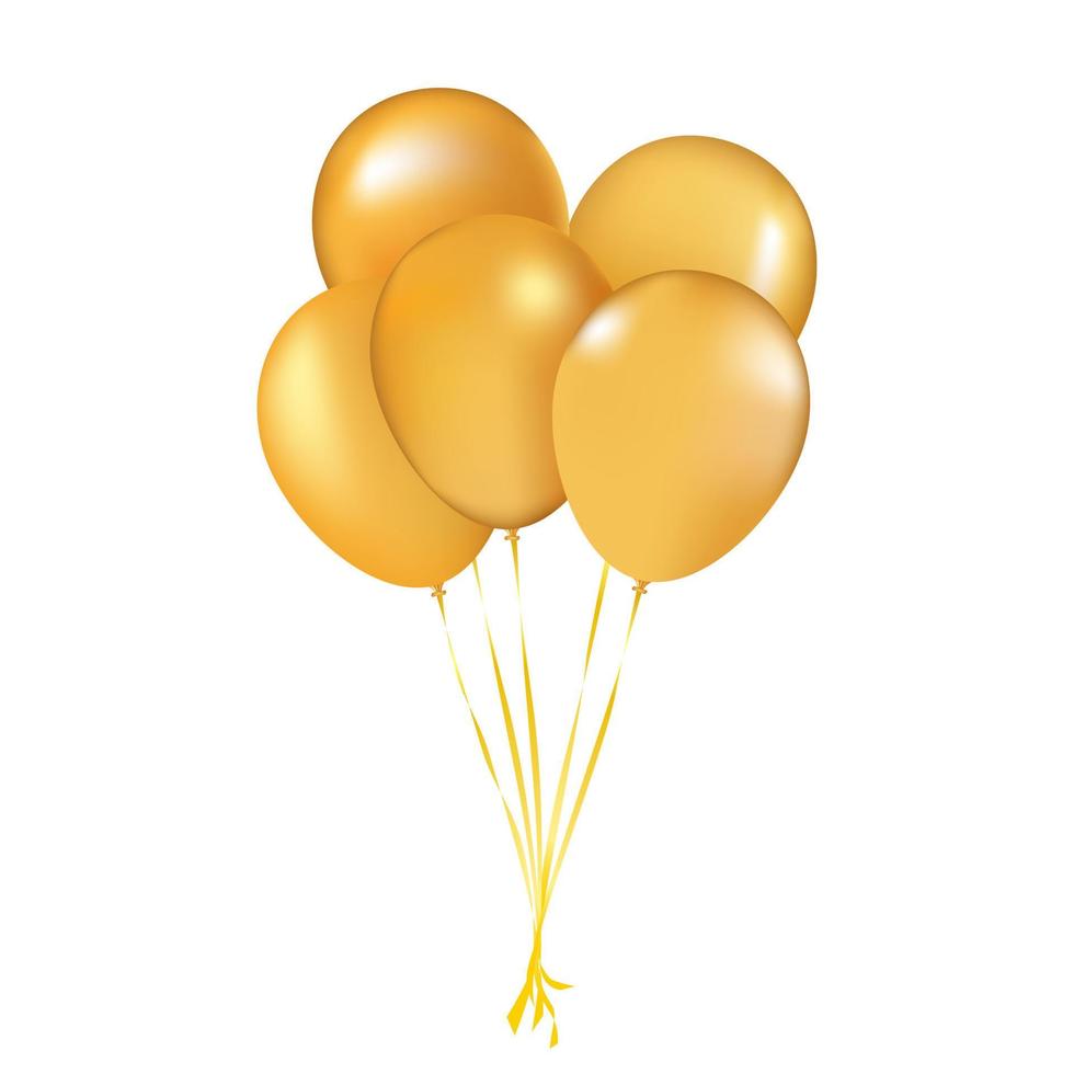 Balloons party decoration yellow gold golden sunny happy birthday balloon greeting card design element blank. 3d render isolated on white background vector