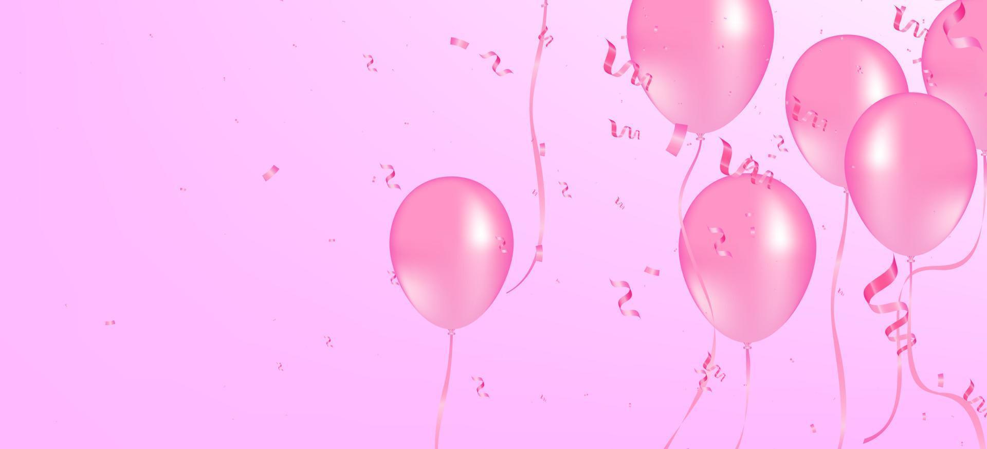 Vector pink balloon on pink background. Pink balloons and confetti vector background party and celebration birthday used.