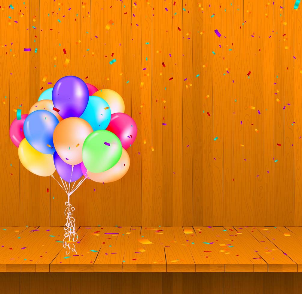 Bunch of bright balloons and space for text against color background vector