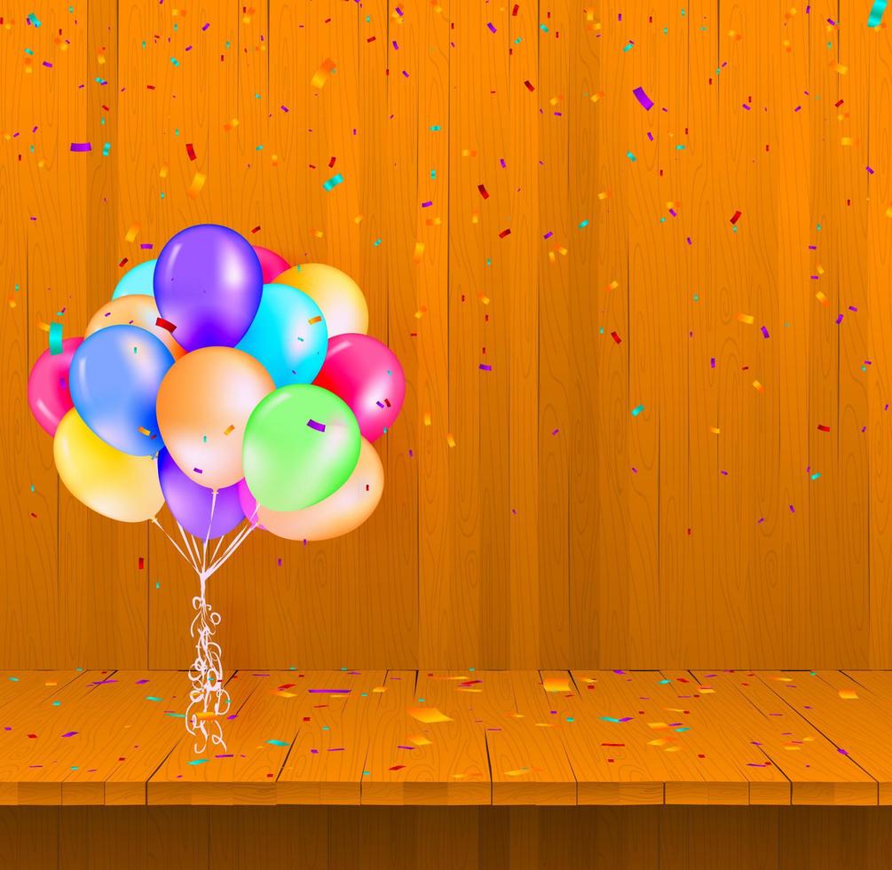 Bunch of bright balloons and space for text against color background vector