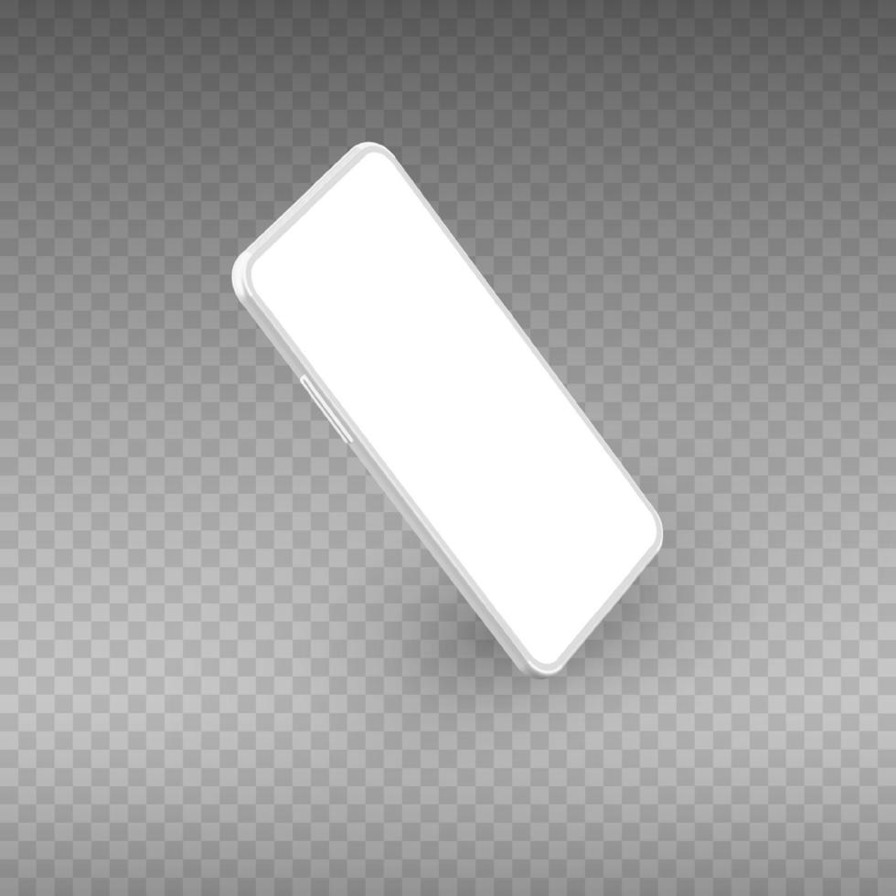 White smartphone mockup. Realistic 3d cellphone with blank screen. Vector modern phone template isolated on white background. Illustration of cellphone smartphone, device 3d screen