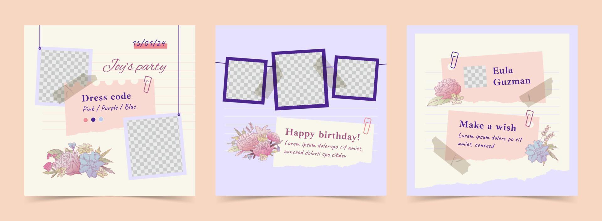 Floral Birthday Instagram Template vector