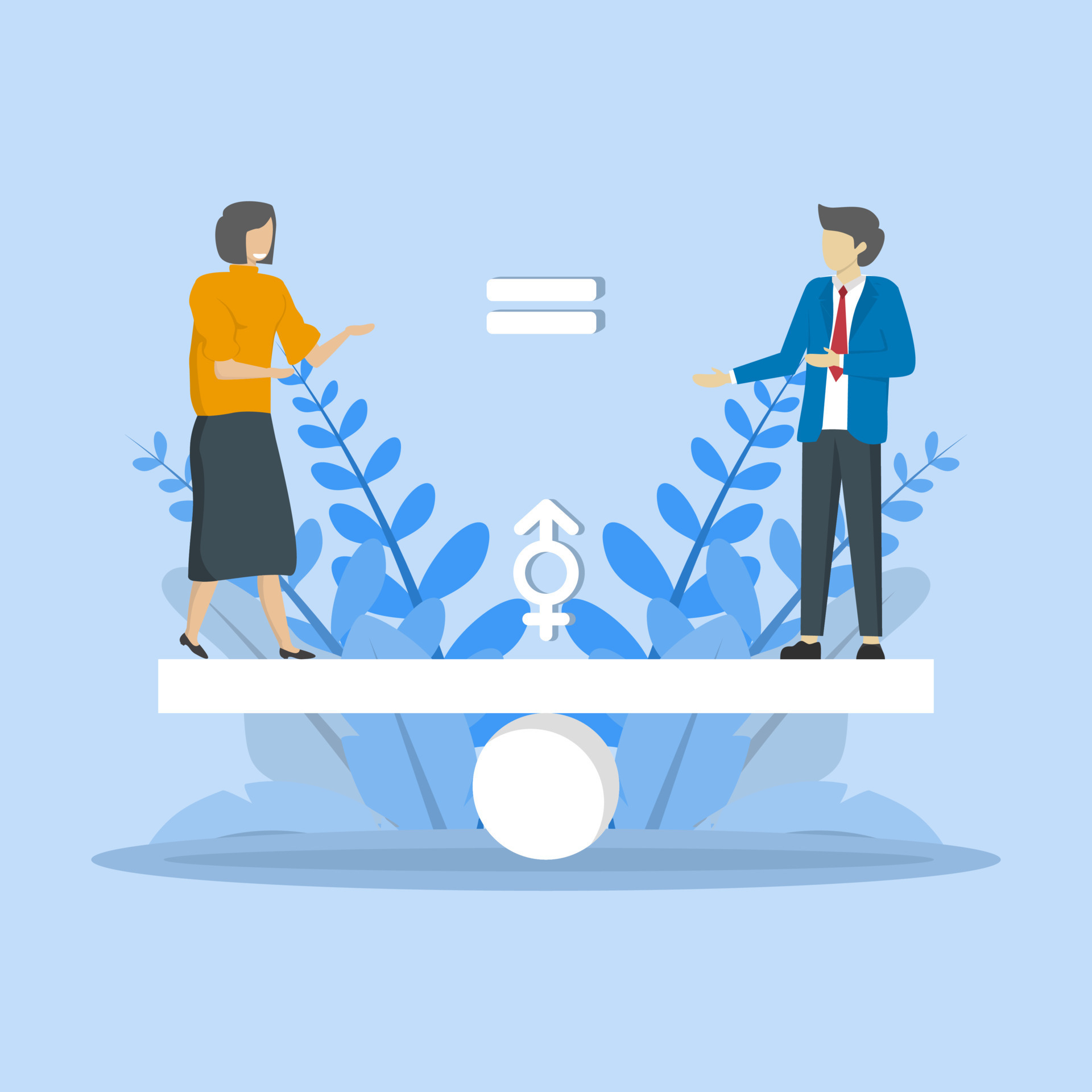 The concept of gender equality. Men and equal on the balance scale. Workforce gender discrimination. Male and female with equal career opportunities. 13689258 Vector Art at Vecteezy