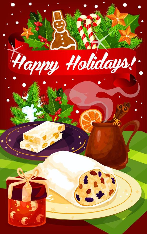 Christmas and New Year dinner festive poster vector